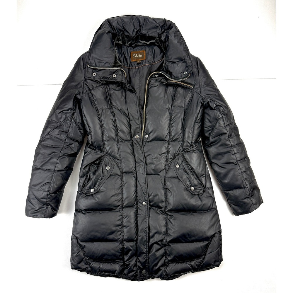 Cole Haan Womens M Black Long Puffer Coat 80% Down Feather Winter Jacket #1958